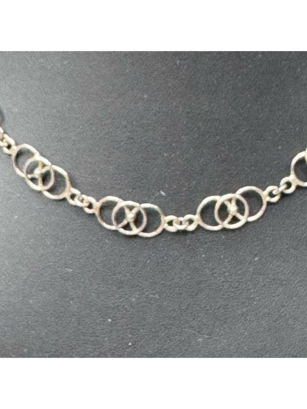 Vintage Sterling Silver Circle Link Necklace Interlocking Wheel Design 15" Long